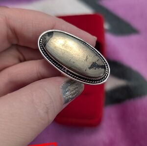 Vintage Pyrite Statement Ring Set In 925 Sterling Silver Size 7